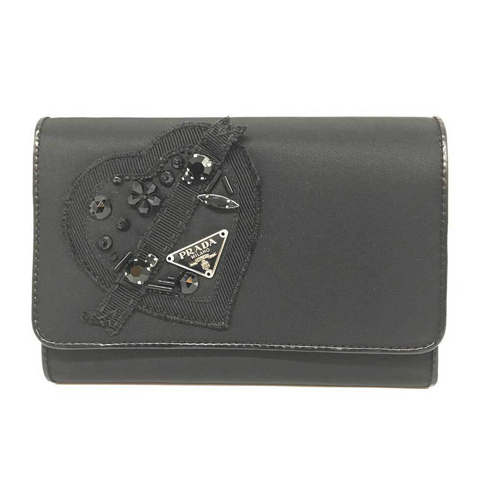 Prada Tessuto Black Heart Motif Bijou